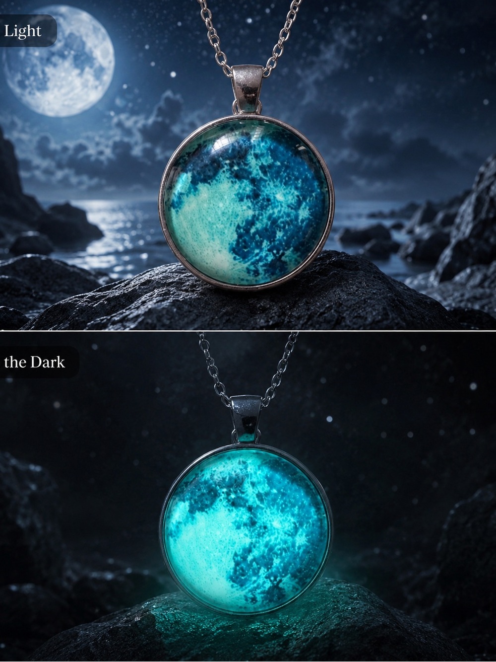 Blue Moon Glow in the Dark  Dome Pendant Necklace - Women Jewelry
